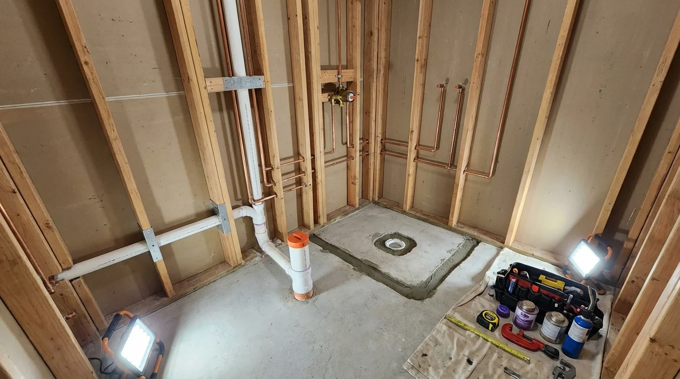 Bathroom rough-in plumbing during remodel by Johns Plumbing LLC in Elk City
