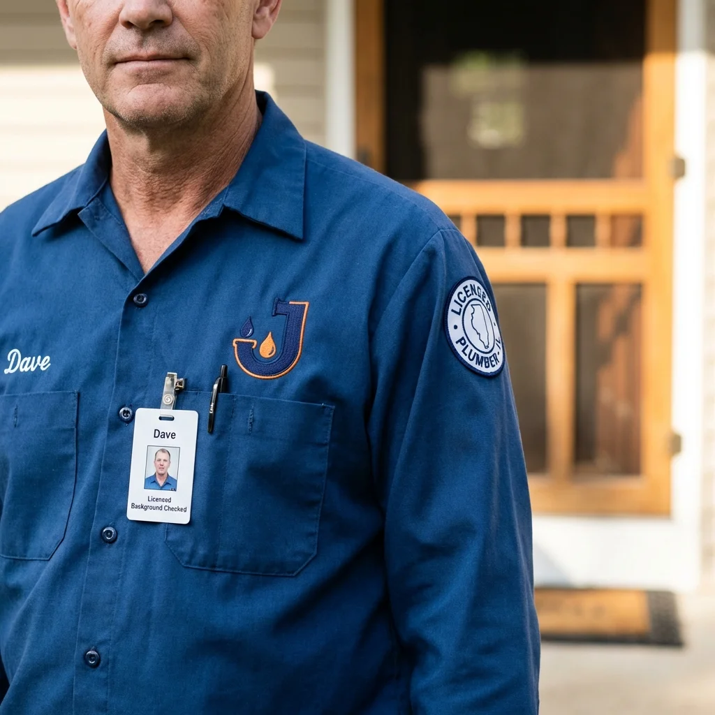 Licensed plumber showing ID badge in Elk City, OK
