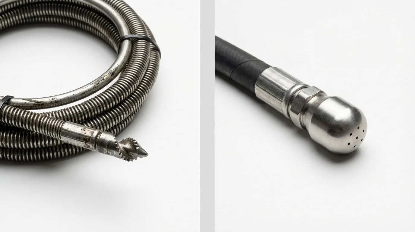 Drain snake cable and hydro jetting nozzle used for drain cleaning in Elk City, OK