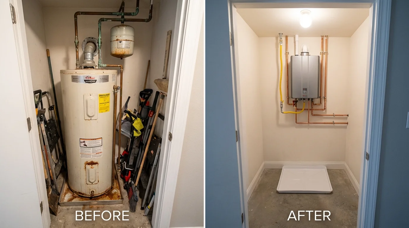Tank water heater versus wall-mounted tankless unit comparison for Elk City, OK homeowners
