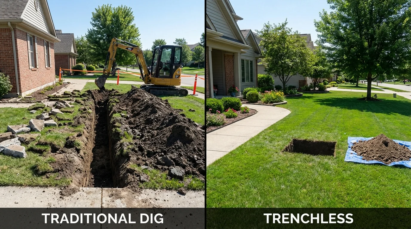 Trenchless sewer repair with minimal yard damage versus traditional excavation in Elk City, OK